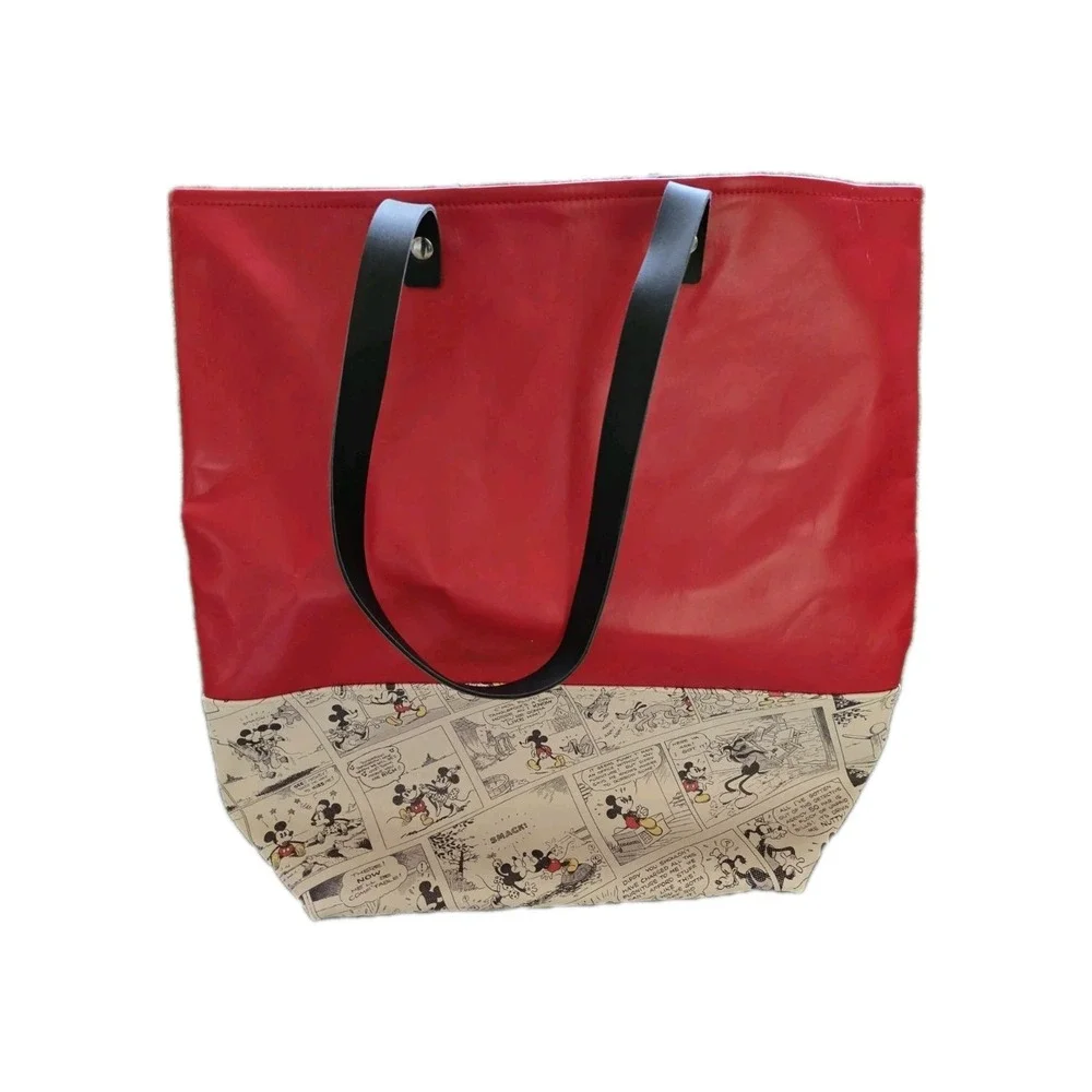 Disney Mickey Mouse Comic Strip‎ Premium Large Faux Leather Tote Bag